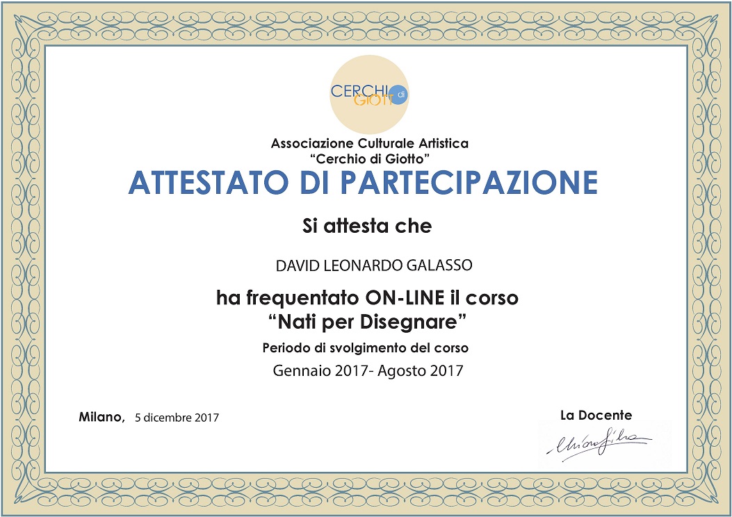 Archivement of drawing course 'nati per disegnare'